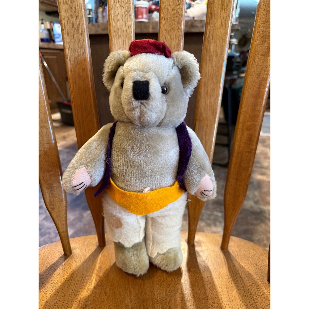 Vintage Bear Plush Stuffed Animal Purple Vest Red Fez Hat 90s